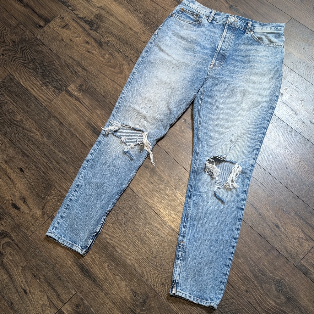 Re/Done High Rise Ripped Straight Leg Jeans Size 32 - Picture 2 of 10